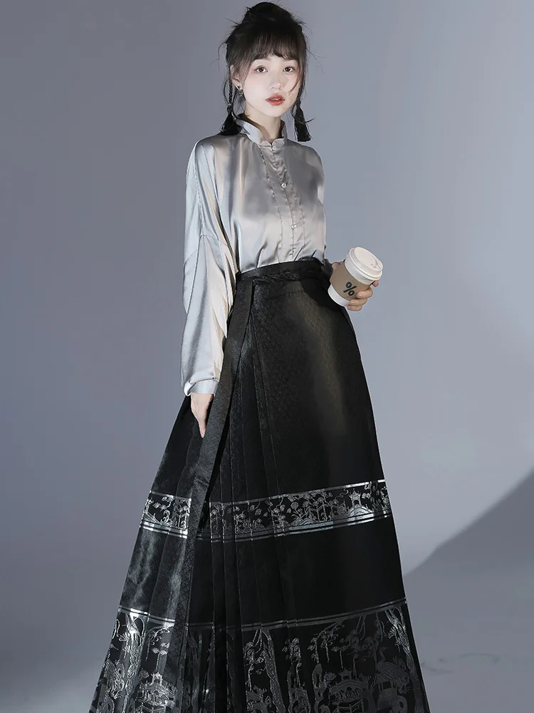 Original Women's Hanfu Clothing round Neck Horse-Face Skirt Daily Costume Middle-Ancient Traditional Characteristic High-Grade