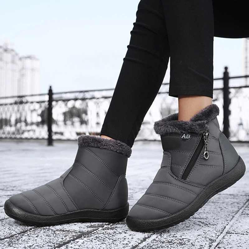 Botas de nieve con plataforma para Mujer, zapatos impermeables con cremallera, planos, a la moda, para invierno