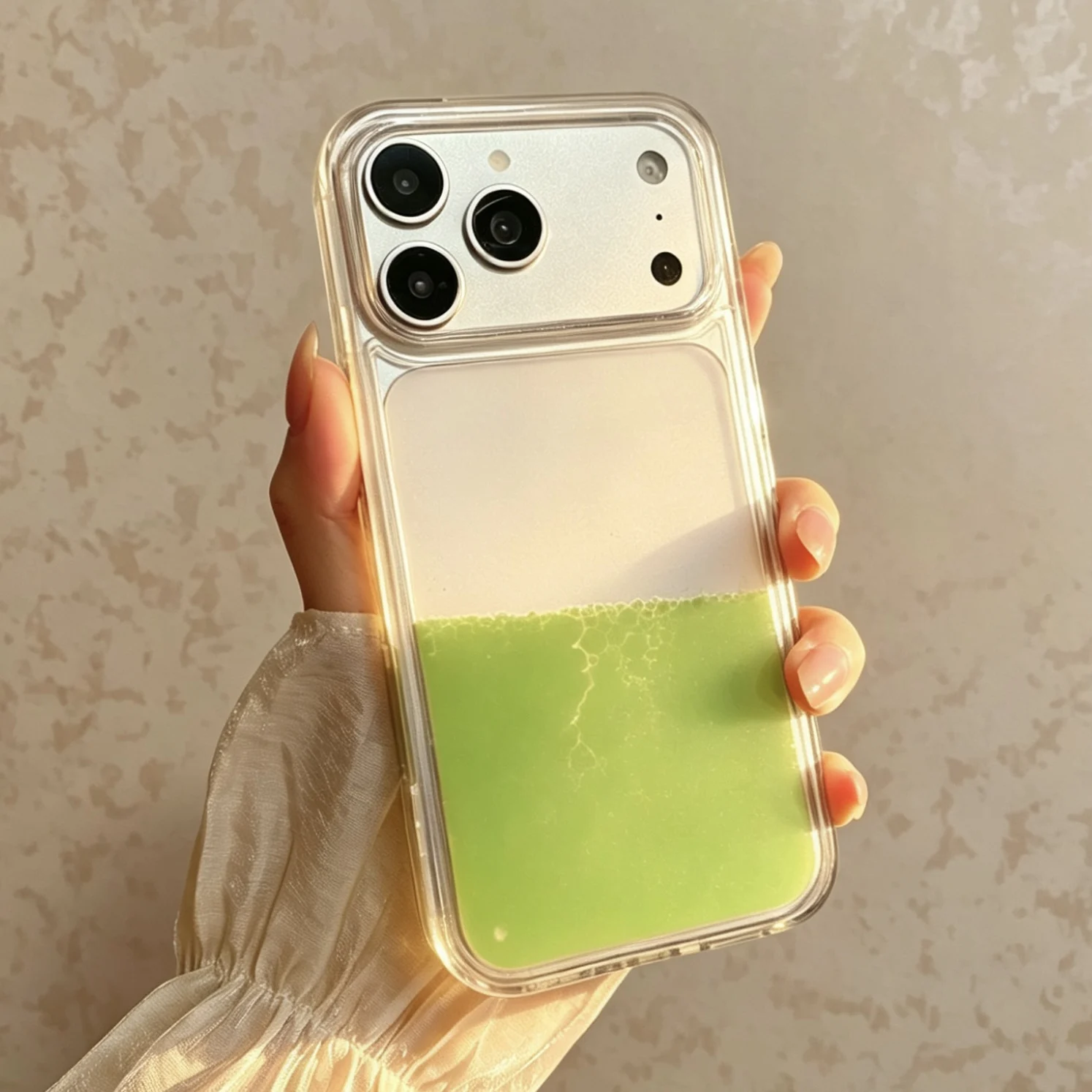 

Shockproof Clear Green Liquid Quicksand Case For iPhone 17 Pro Max 16 15 14 13, Anti-scratch Transparent Flow Hard Phone Cover