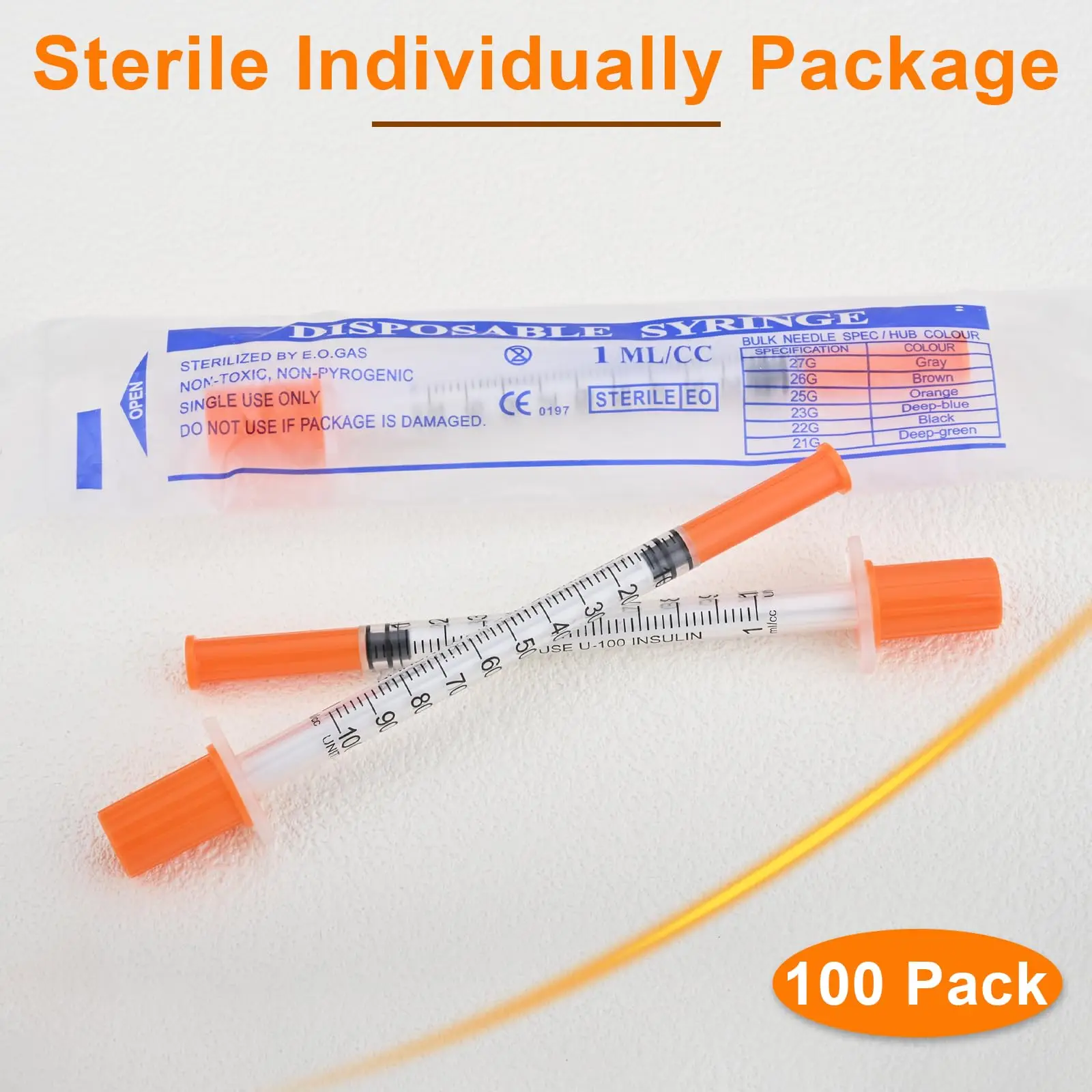 100個入り-1ml-31g-13mm-滅菌済みインスリン注射器（1-2インチ針付き、個別包装、動物・ペット・農場用）