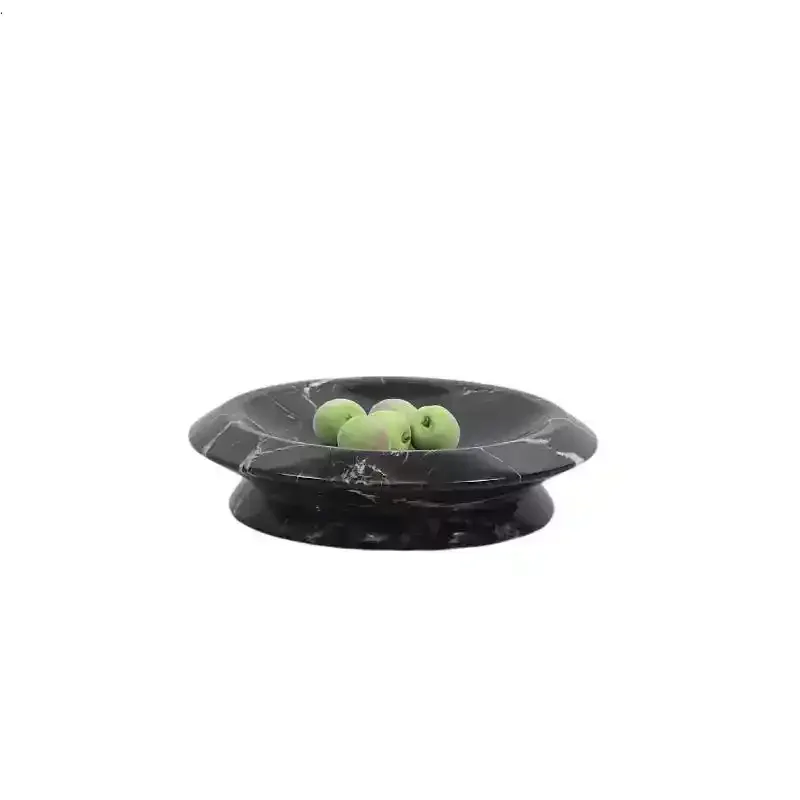Creative Travertine Round Fruit Plate Ornament Home Living Room Dining Table Marble Dim Sum Plate Ornament 25*25*6.5cm