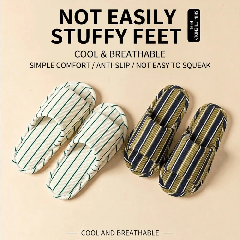 1 Pair Lightweight Non Slip Indoor Slippers Soft Sole Linen Like House Slides Cushioned Open Toe Slip on Slippers Indoor Walking view 4