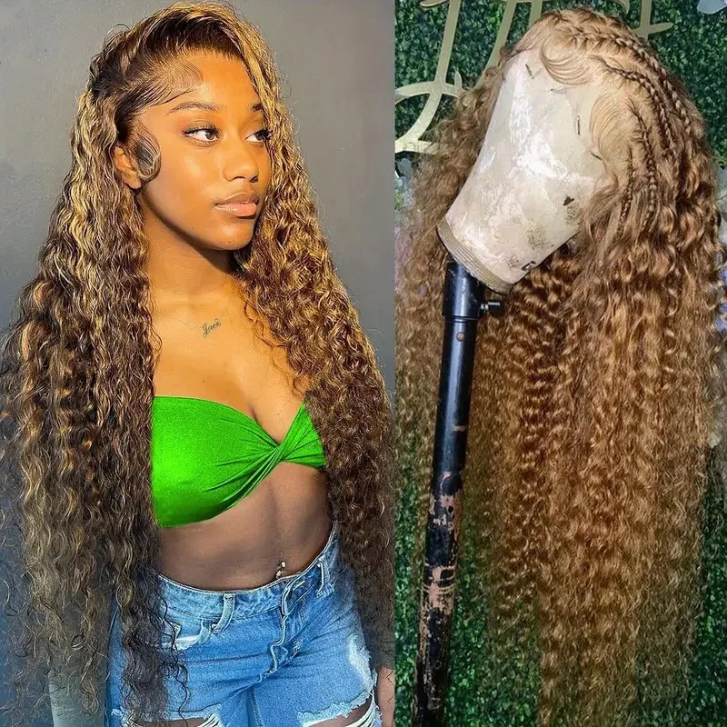 Curly Orange Ginger Highlight Human Hair Wig Lace Frontal Deep Water Wave 13x4 Lace #350 P4/27 Colored Wigs For Women Brazilian