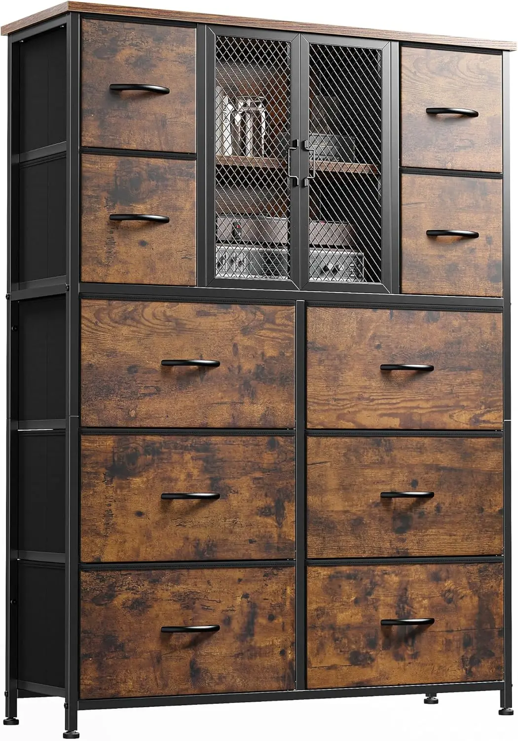 Enhomee Dresser For Bedroom With Mesh Door Tall Dressers & Chests Of Drawers With 10 Fabric Drawer Morden Dresser