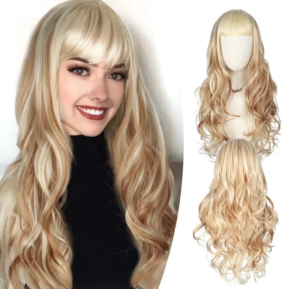 

Anxin Women's Fashion Golden Blonde Long Body Wave Natural Synthetic Wigs For Women Daily Use