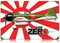 1p,Tin Sign Vintage Chic Art Decoration Poster Zero Fighter Jet Airplane Japan Japanese Classic WWII Military for Store Bar H
