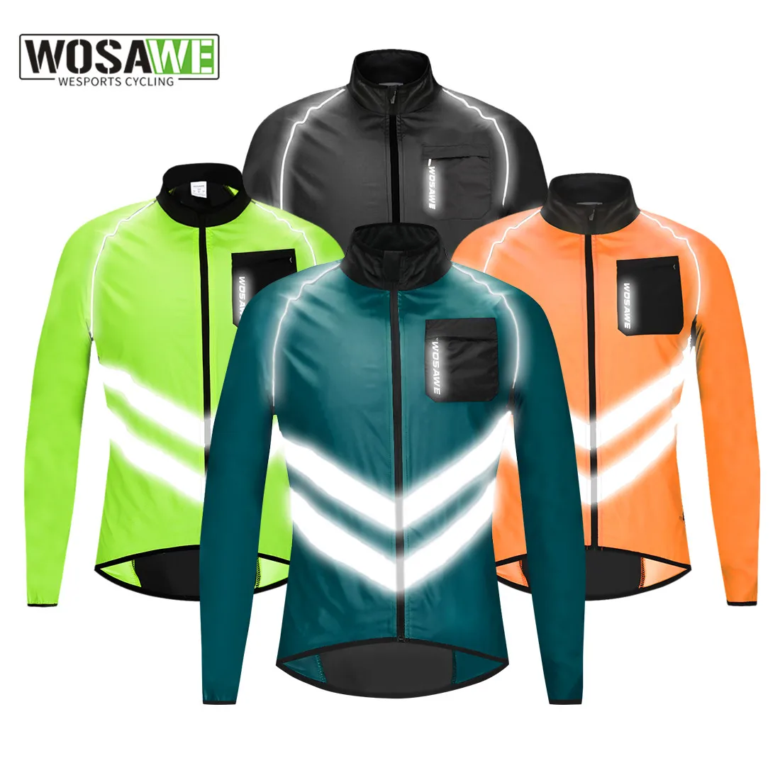 

WOSAWE Windproof Running Sports Jacket Men Women Reflective Water Repellent MTB Cycling Jogging Gym Workout Top Windbreaker