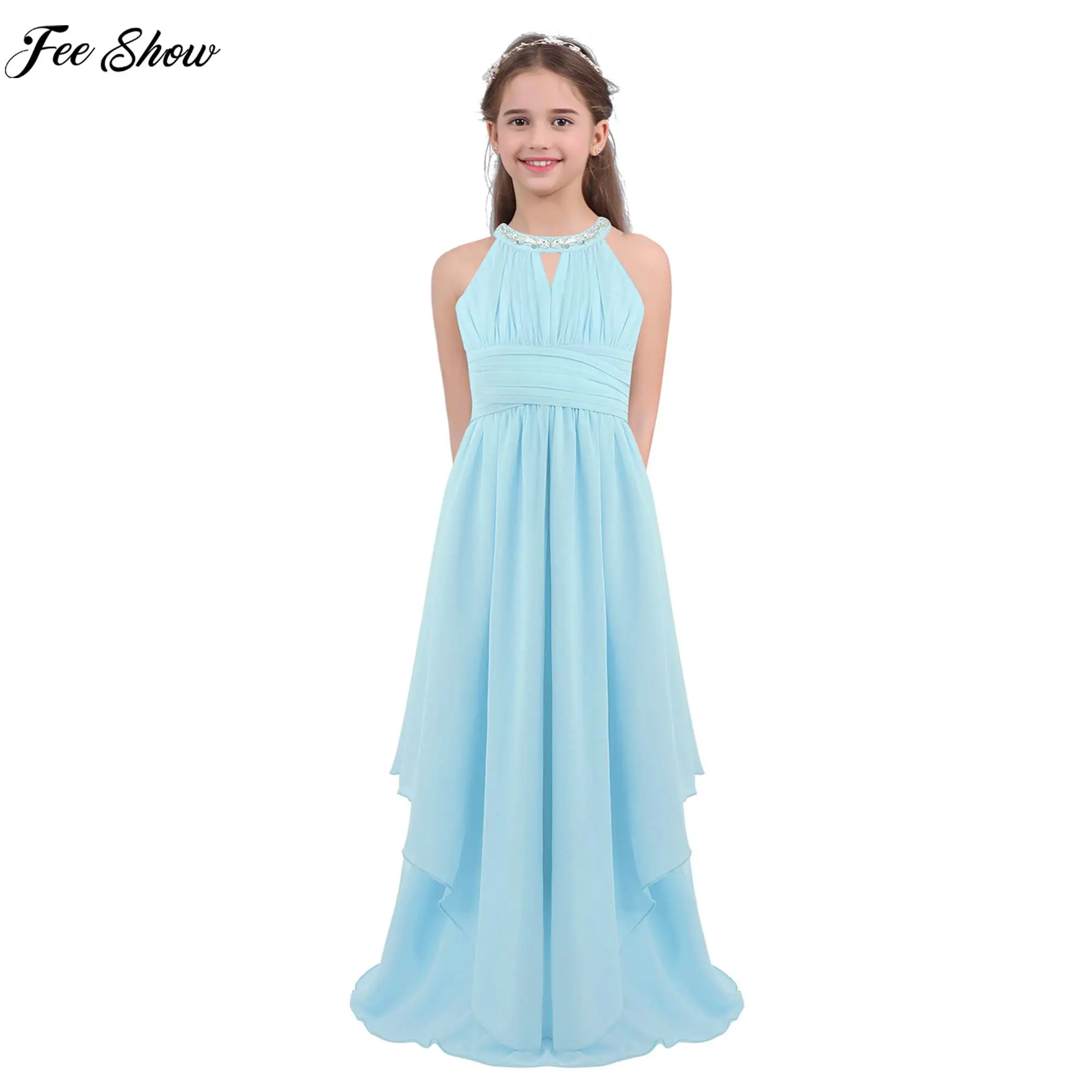 Children Weeding Flower Girl Dresses Shiny Sequin Chiffon Elegant Party Dresses Princess Gown for Prom Birthday Evening Pageant