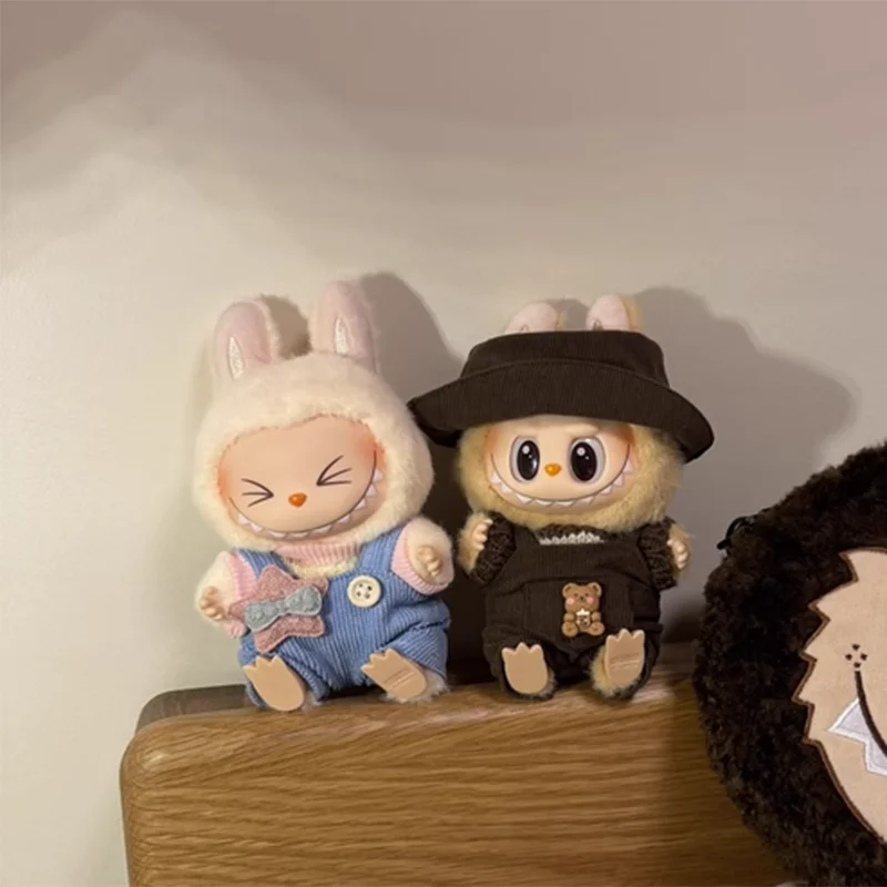 Labubu 17 センチメートルスタイリッシュなカジュアルオーバーオールセット手作りアパレルコレクション漁師の帽子愛らしい人形服アクセサリー