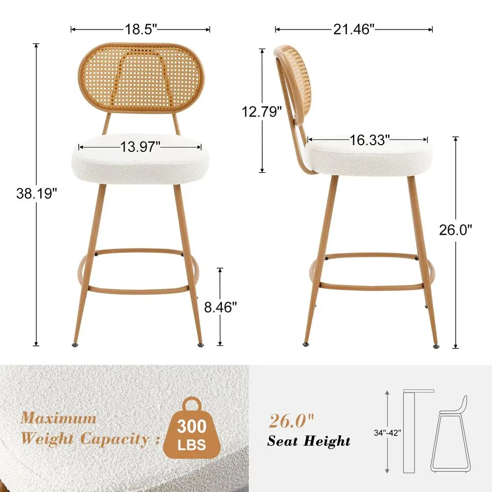 

Набор из 3 барных стульев из ротанга, барные стулья для барной стойки с деревянными и металлическими ножками, современные стулья без подлокотников в стиле шерпа, с регулируемыми ножками.