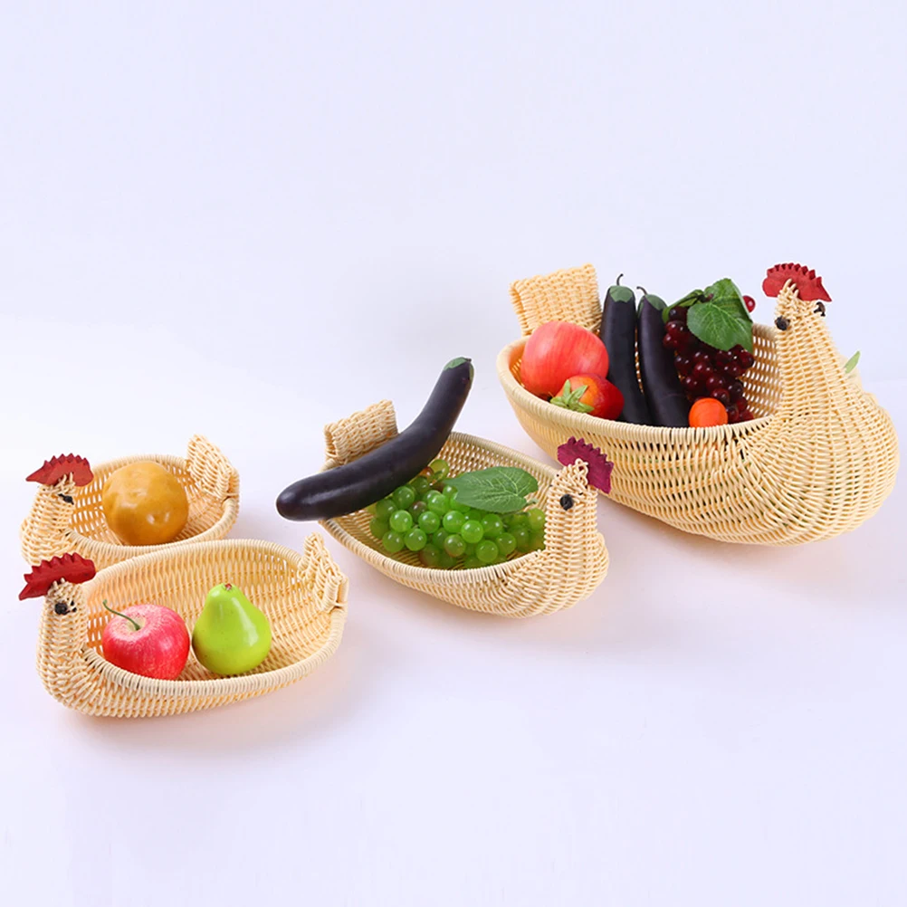 

3pcs Storage Basket Round Woven Imitation Rattan Cartoon Chick Design Household Organizer Multi Purpose Display for Kitchen
