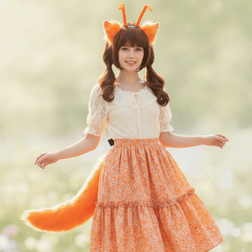 1 Pcs/set Cute Handmade Kitten Ear Hair Hoop Headdress Animal Ear Animal Tail Suit Soft Pointed Ear Cosplay Tail Stage Show