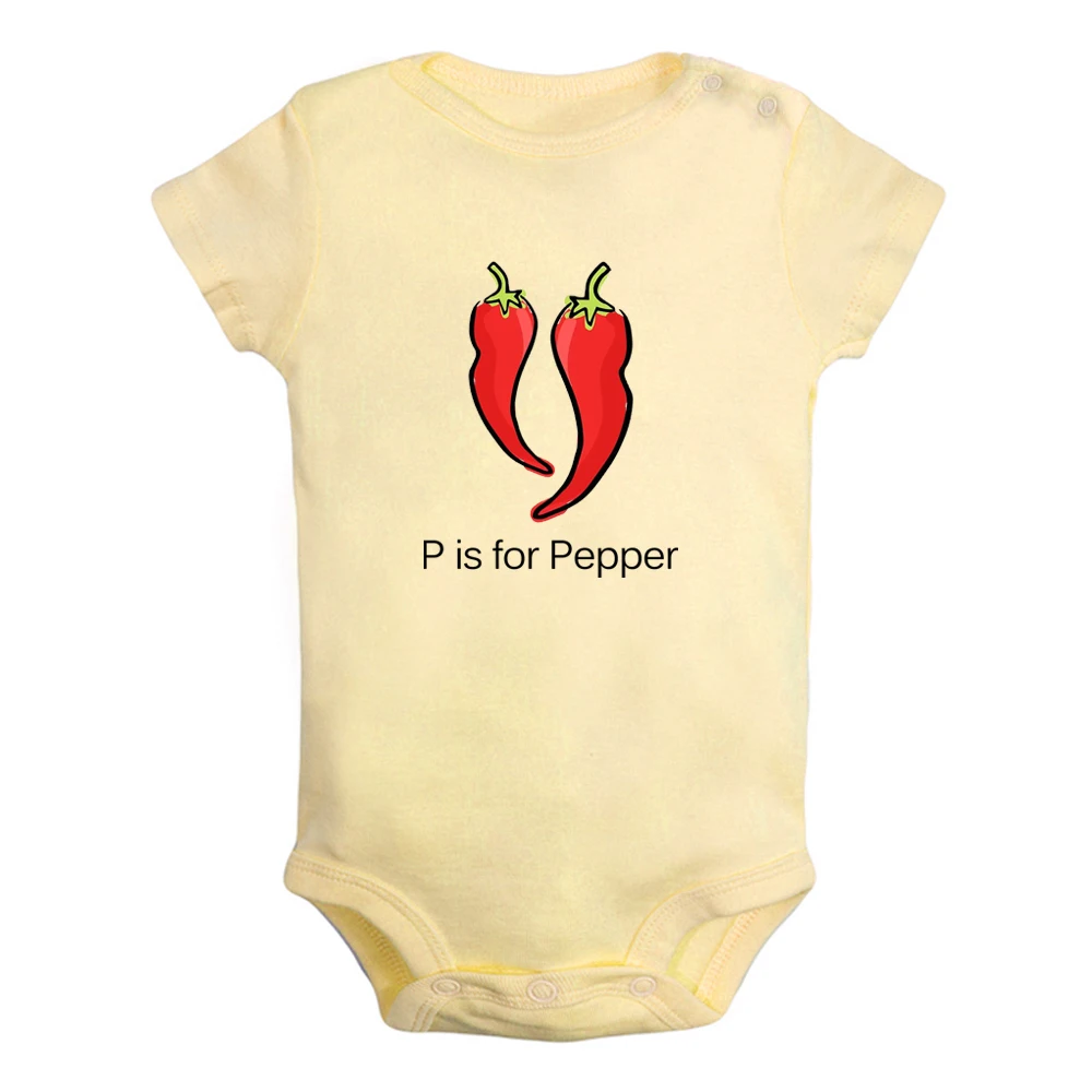 P is For Pepper Fun Veggies Graphic Baby Bodysuit Cute Boys Girls Rompers Infant Short Sleeves Jumpsuit Newborn Soft Clothes