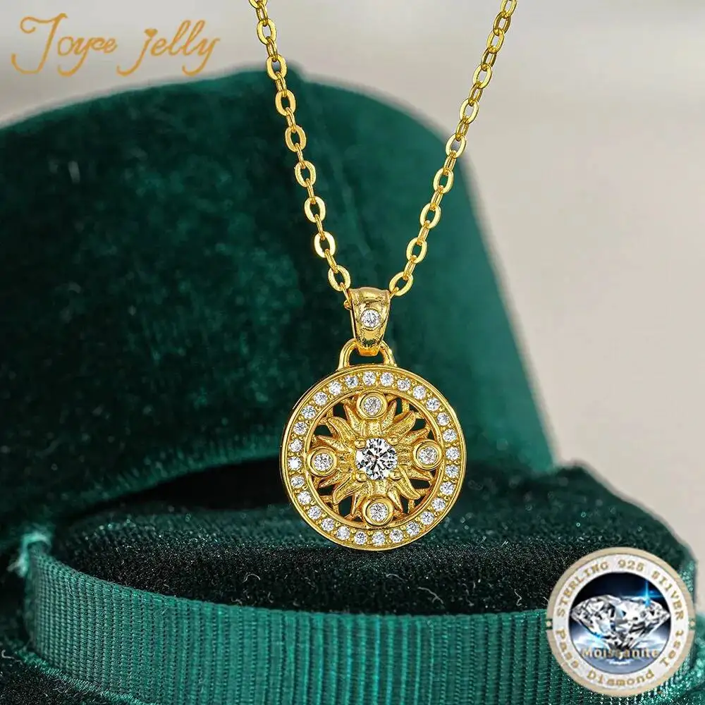 JoyceJelly Full Moissanite Necklace S925 Sterling Silver Neck Jewelry Sunflower Eight Treasures Compass Pendant Clavicle Chain