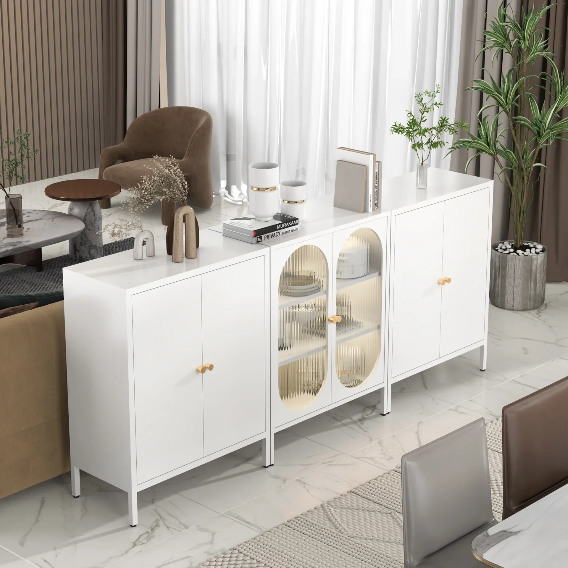 Black and white home dining side iron cabinet wall-to-wall kitchen cabinet living room storage cabinet storage r&