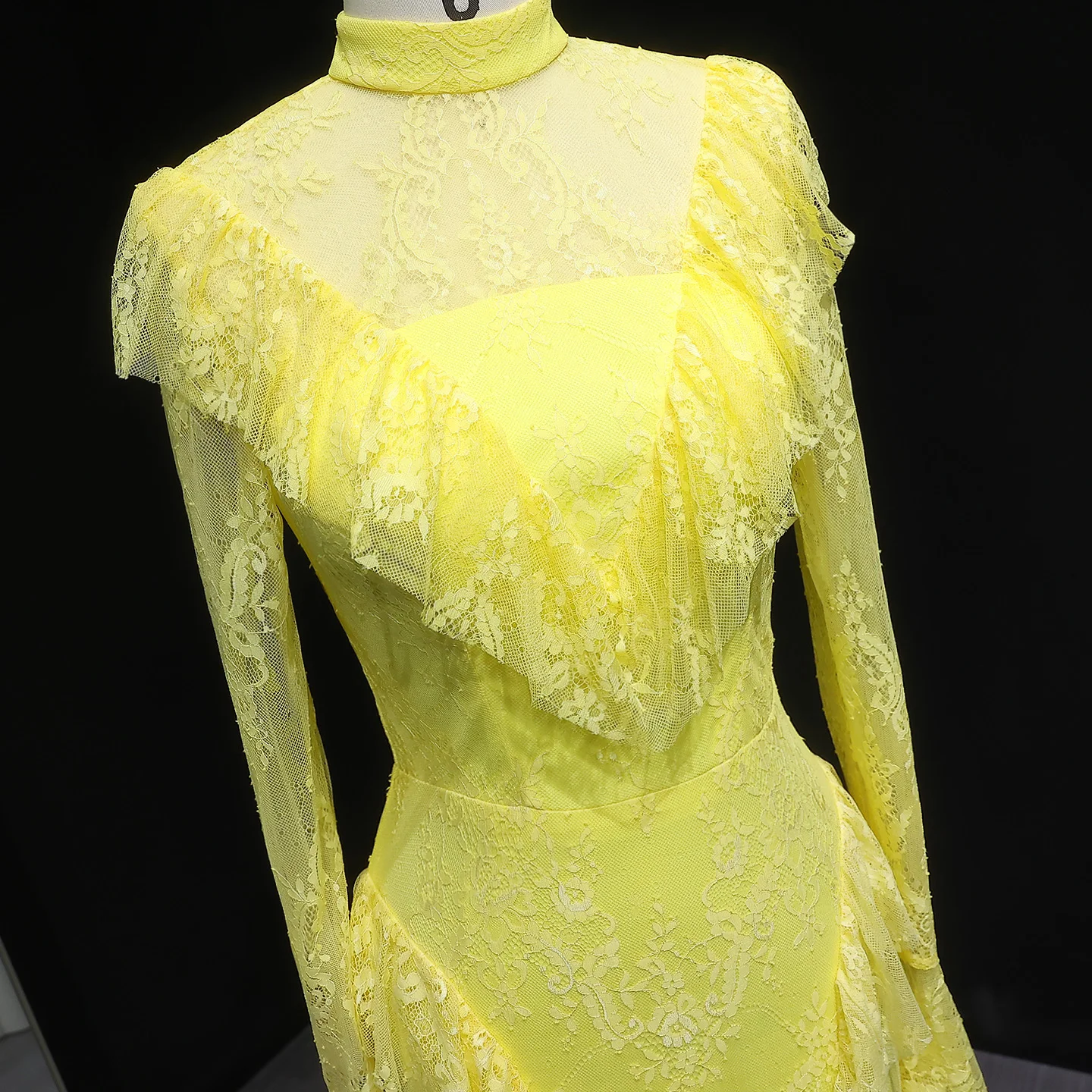 شارون سعيد أنيقة طويلة الأكمام حورية البحر مساء اللباس الأصفر الدانتيل الكشكشة النساء رداء حفلات الزفاف SF063 مخصص