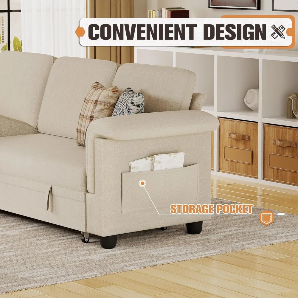 Sofa rozkładana w kształcie litery L rozkładana rozkładana sofa z miejscem do przechowywania rozkładane kanapy segmentowe do salonu/sypialni/biura/