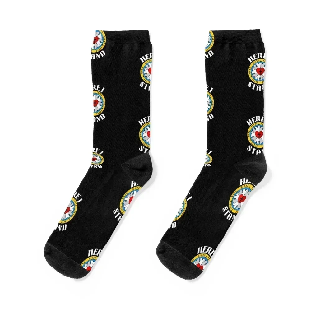 

Here I Stand (surrounding Luther's Rose with three solas) Socks cotton kids crazy Women Socks Men's