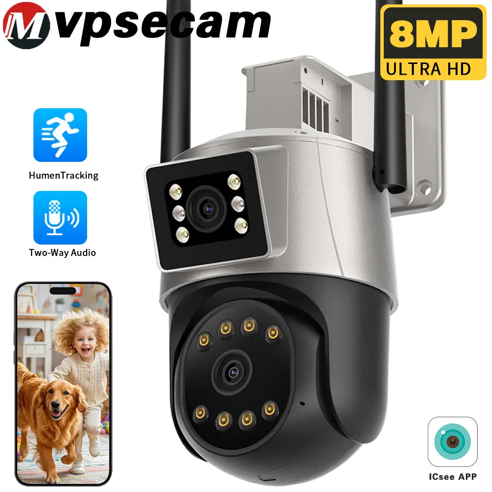 

4K 8MP Wi-Fi IP Ptz камера уличная HD двойной объектив двойной экран отслеживание движения CCTV камера видеонаблюдения