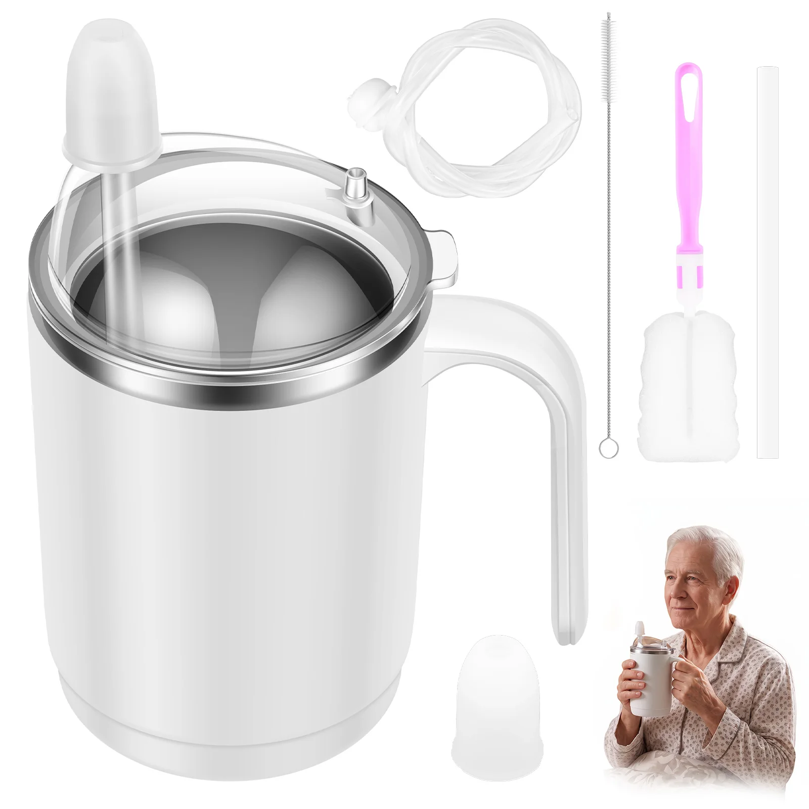 450ml Adult Sippy Cup, Elderly Spill Proof Cup, Anti Choking Elderly Sippy Mug, Senior Feeding Cup for Home Nursing Bedside Care