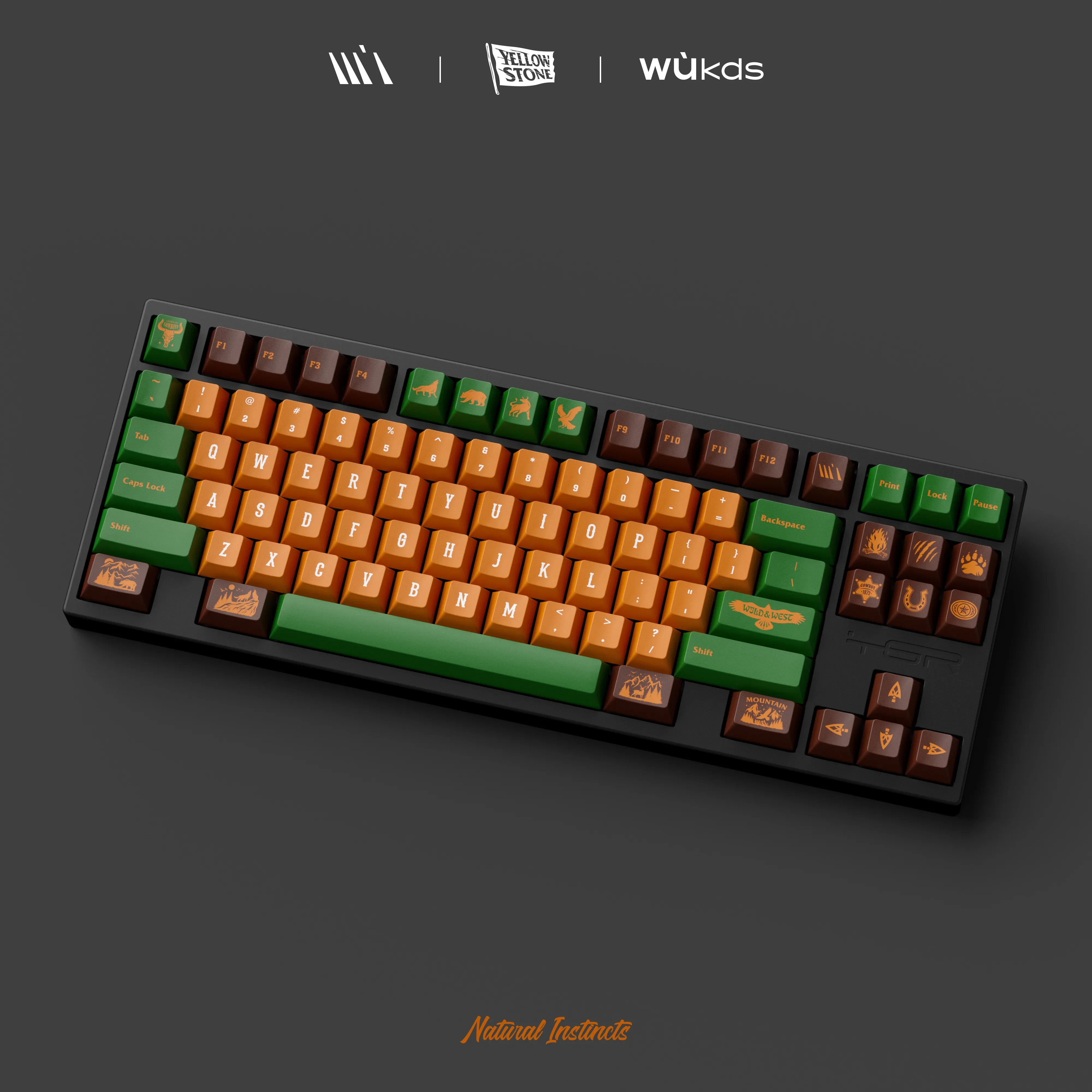 

Original keycaps - Yellowstone 172 keys Original height PBT full five-sided sublimation mechanical keyboard
