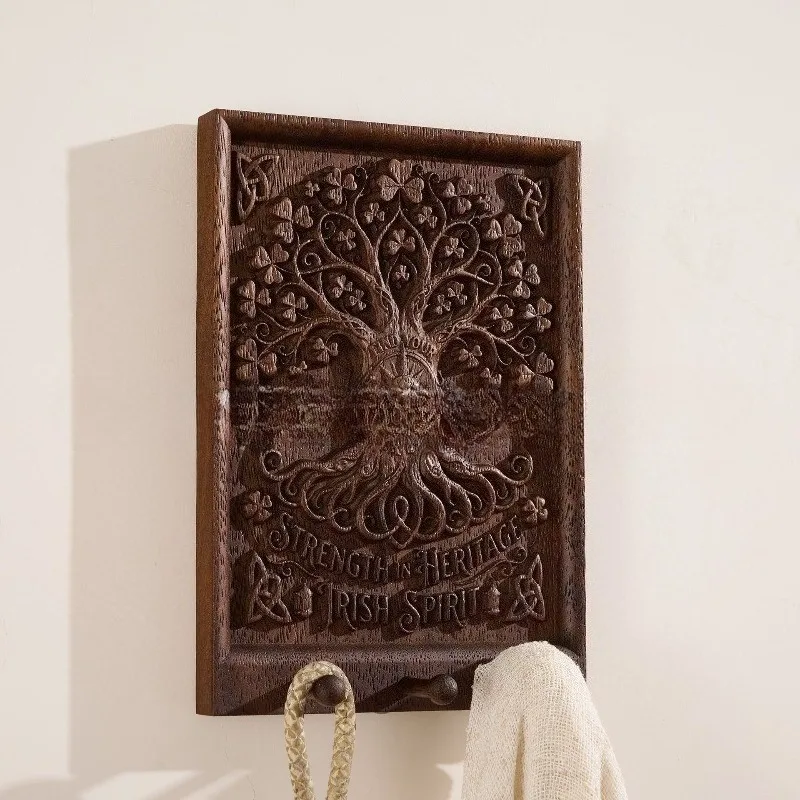 Keychain Plaque Intricately Carved Solid Wood Rectangular European-Style Furniture Ornament