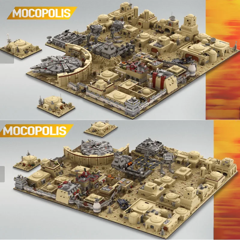 

customize 28842Parts MOC-76005 UCS Star Movie Scene Tatooine Mos Eisley Spaceport Building Blocks Construction Set Adults Toy