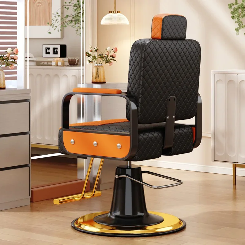 Hair chair Gold chassis can be reclined headrest hair swivel chair can be lifted and lowered Perm and dye barber shop hair salon