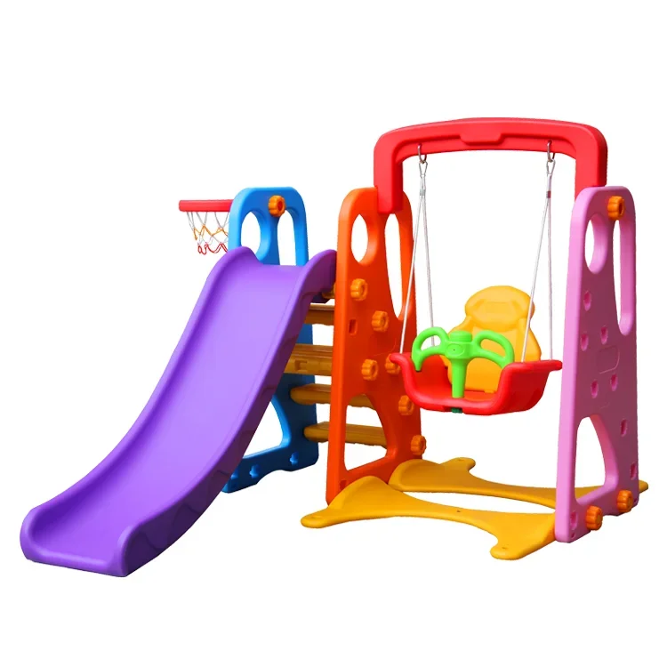 Kindergarten 3 in 1 Combination Children Indoor Plastic Slide and Swing Set Indoor Playground Equipment for Kids