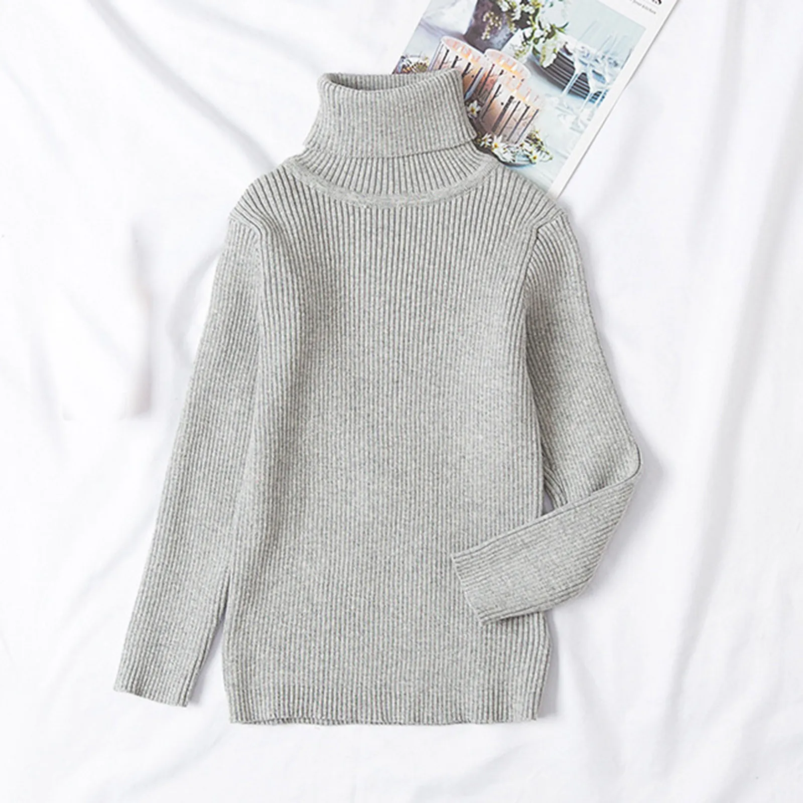 Kids Pullover Top Solid Color Knitted Bottoming Sweaters Children Clothing Autumn Winter New Baby Boys Girls Turtleneck Sweaters