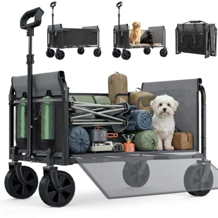 

Wagons Carts Foldable Lightweight Collapsible Utility Wagon-220LBS Capacity One-Side Full Zipper Side Load No Lifting for Light