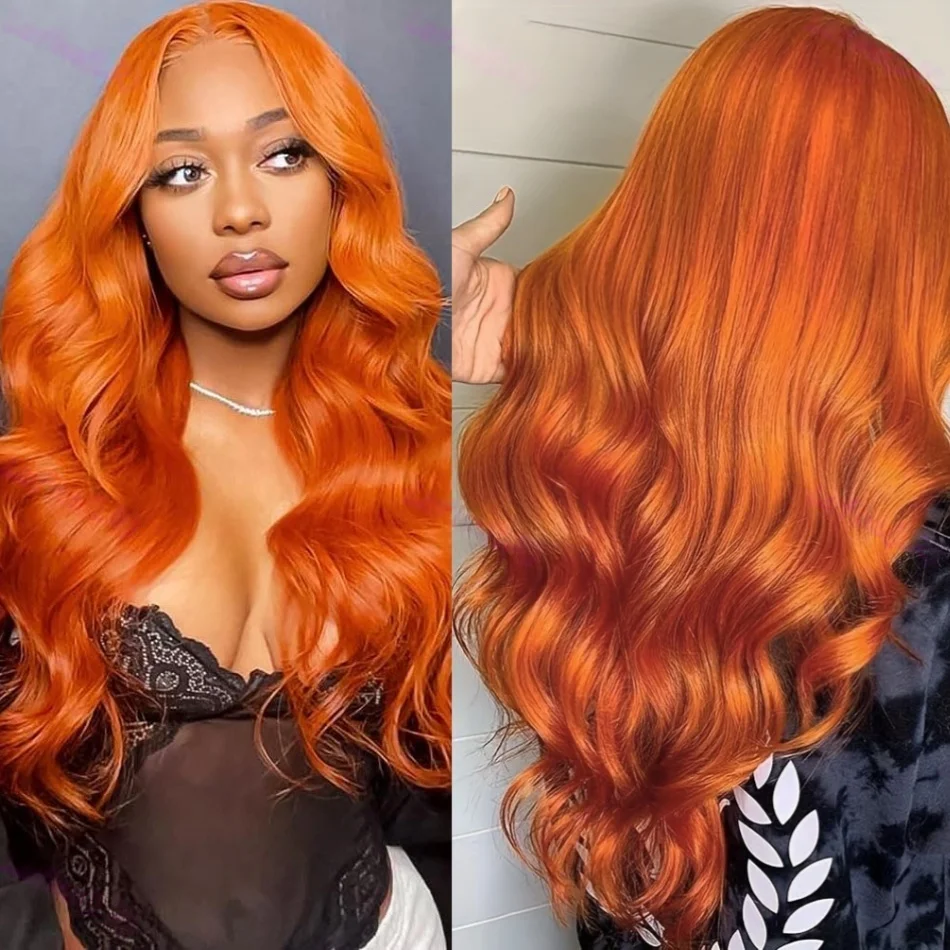 الزنجبيل 13x6 hd الدانتيل الجبهة باروكة من شعر طبيعي 13x4 Hd الدانتيل أمامي برتقالي الزنجبيل الملونة الجسم موجة خصلات الشعر المستعار الإنسان للنساء 30 بوصة #1