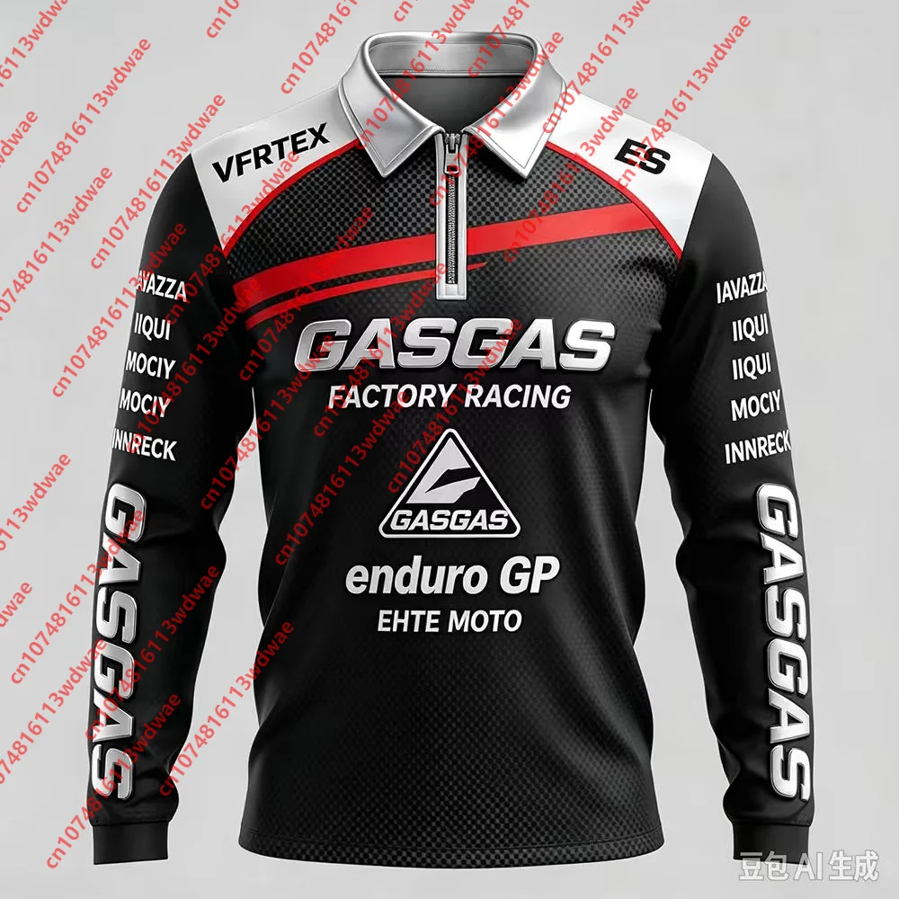 Men GASGAS Enduro GP Racing Long Sleeve Polo Jersey Breathable Motocross Shirt Dirt Bike Offroad Riding Top for Motorbike Riders