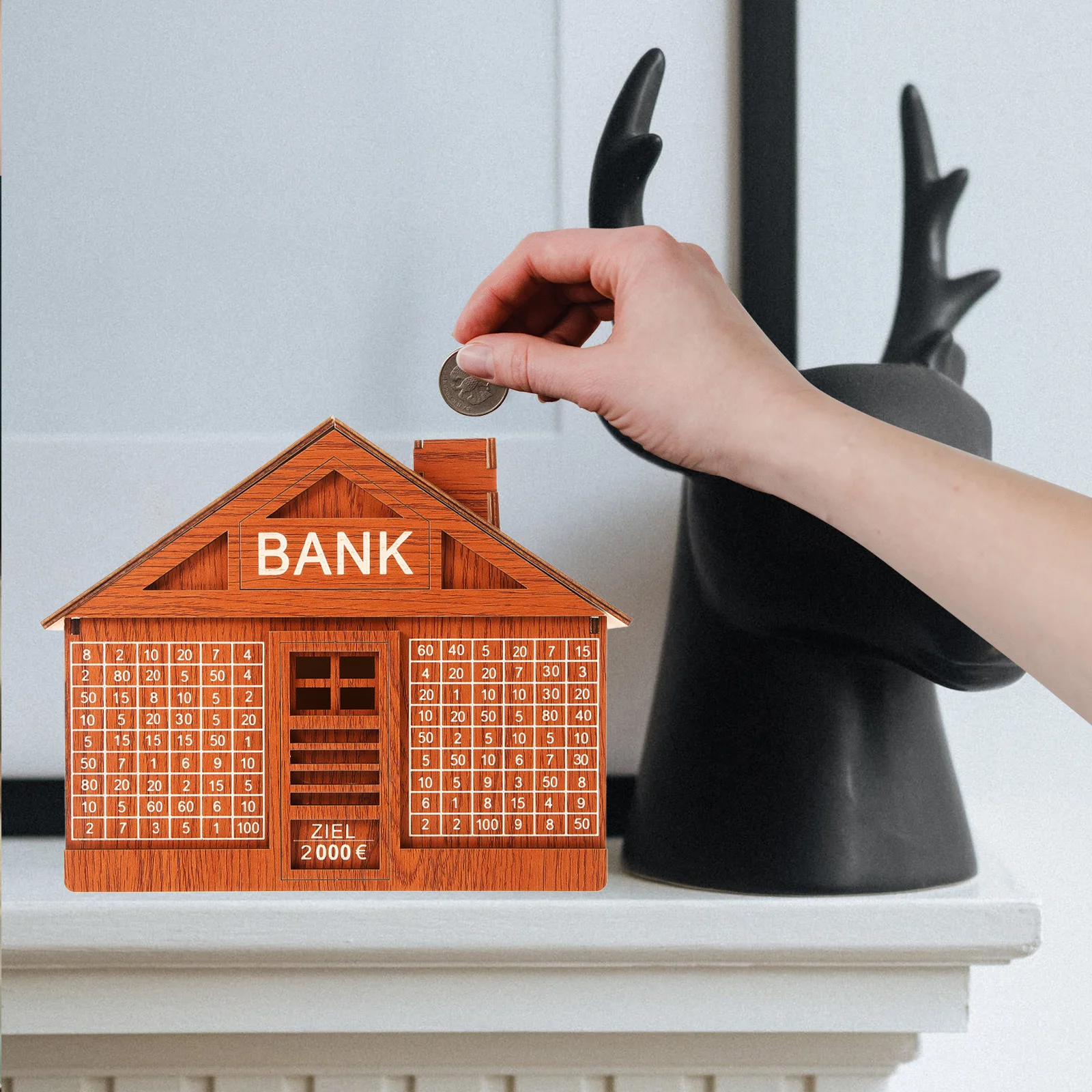 Wooden Piggy Bank Money Saving Box With Savings Targets House Shaped Design Adult Large Unique Coin Bank For Bedroom Living