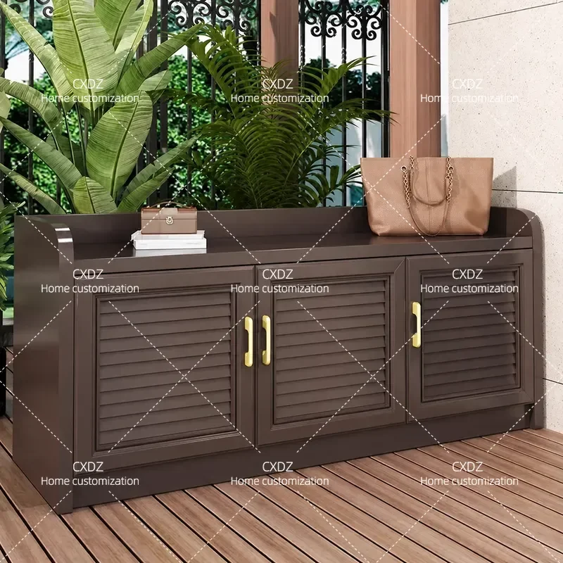 Outdoor Aluminum Alloy Shoe Cabinet Waterproof Sunproof Entryway Storage Bench with Seat for Balcony Courtyard Household Use
