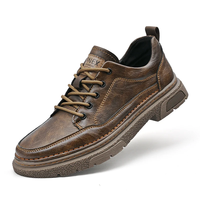 

2025 new plus size men's casual shoes, thick soled leather shoes, hand sewn loafers, fashionable men's shoes