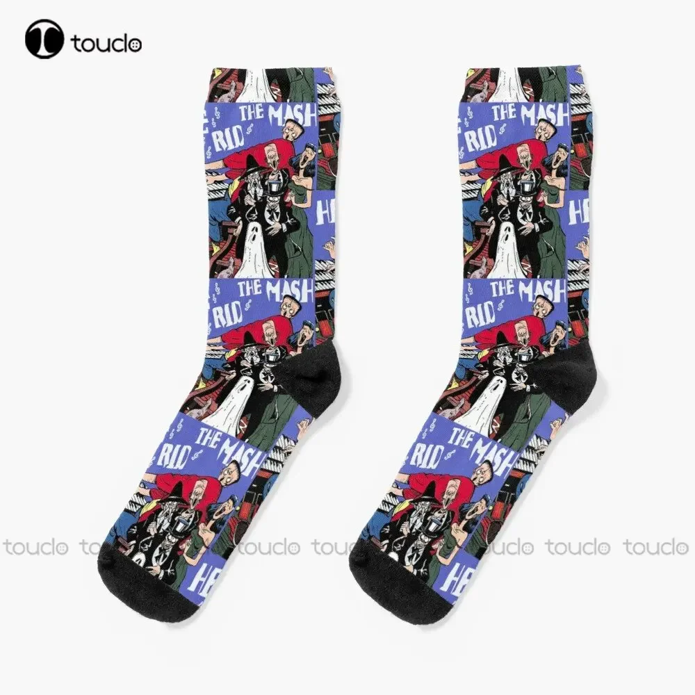 Frankenstein Mash Song Singing Ghouls Ghost Horror Movie Poster Gift Socks White Soccer Socks 360° Digital Printing New Popular