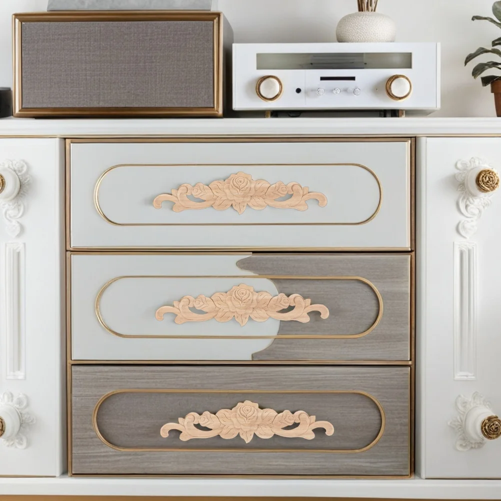 6 pezzi di applique intagliate in legno durevoli, design floreale non verniciato per mobili, progetti di decorazioni fai da te, applique in legno intagliato