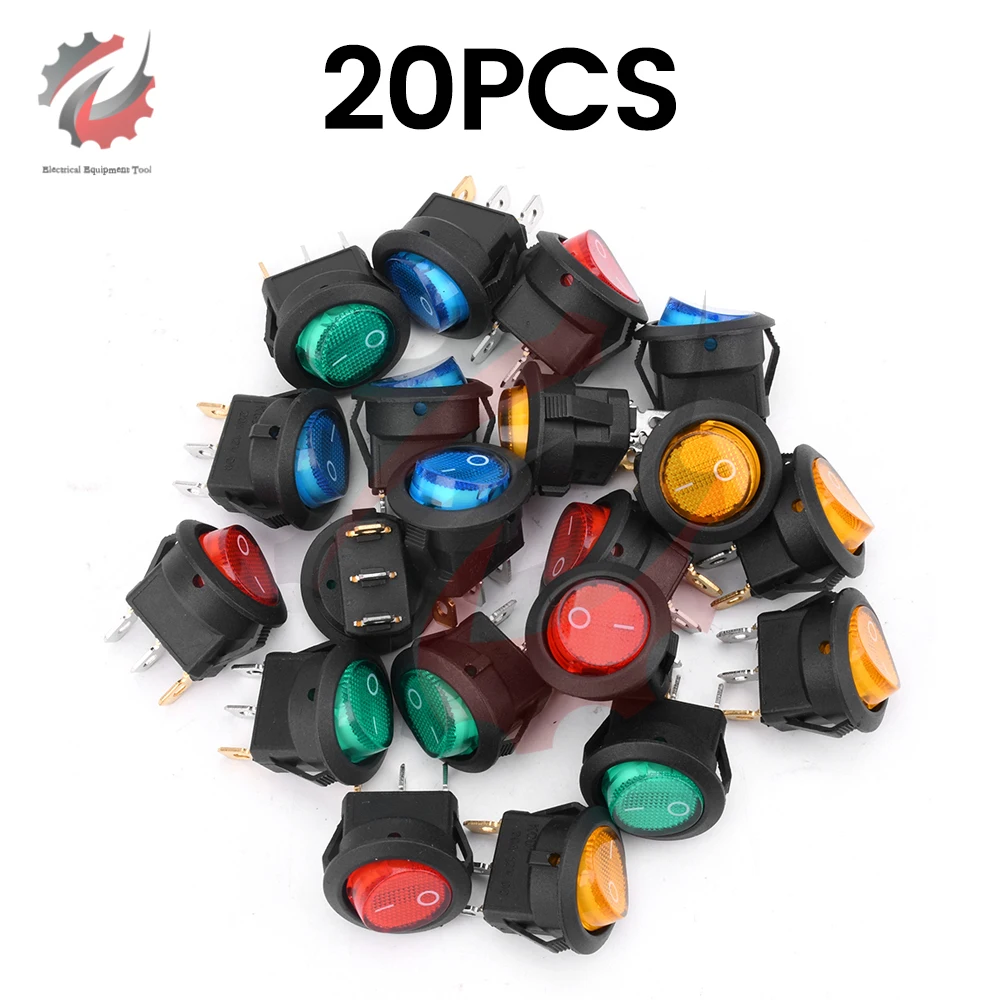 20PCS 12V KCD1 Button Switch Boat Type Switches 8A Circular Cat Eye On Off For Household Appliances Car Industrial Equipment