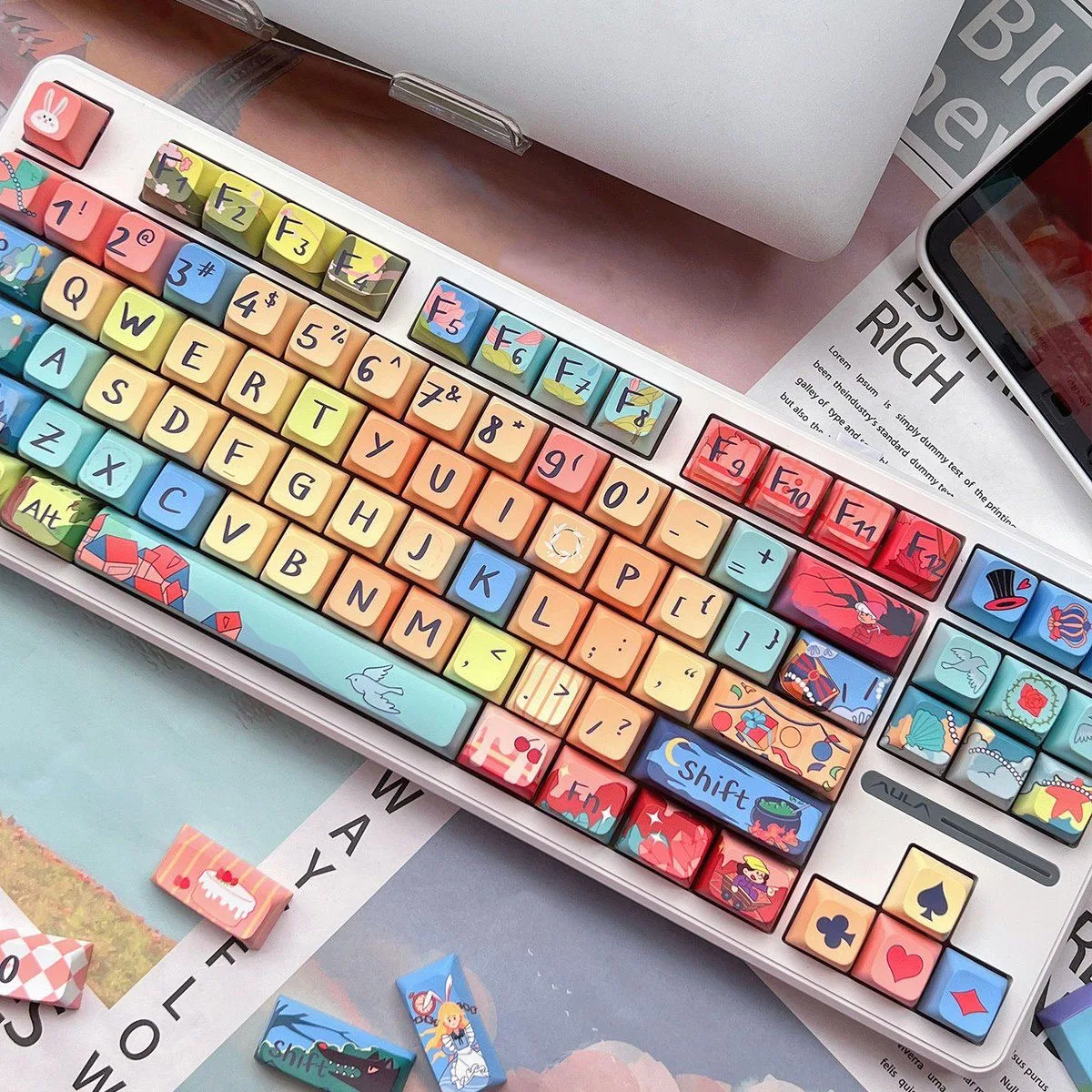 143 Keys Colorful Fairy Tale Keycaps Cute Personalized Sublimation PBT Material FA Keycaps Mechanical Keyboard Cartoon Keycaps