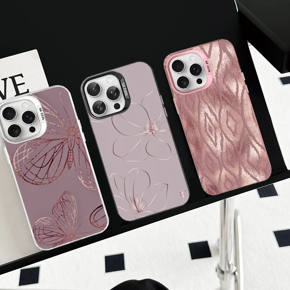 

Beautiful Rose gold Phone Case For iPhone 16 15 14 13 12 11 Pro Max X XR XSMAX Matte Shockproof Back Cover