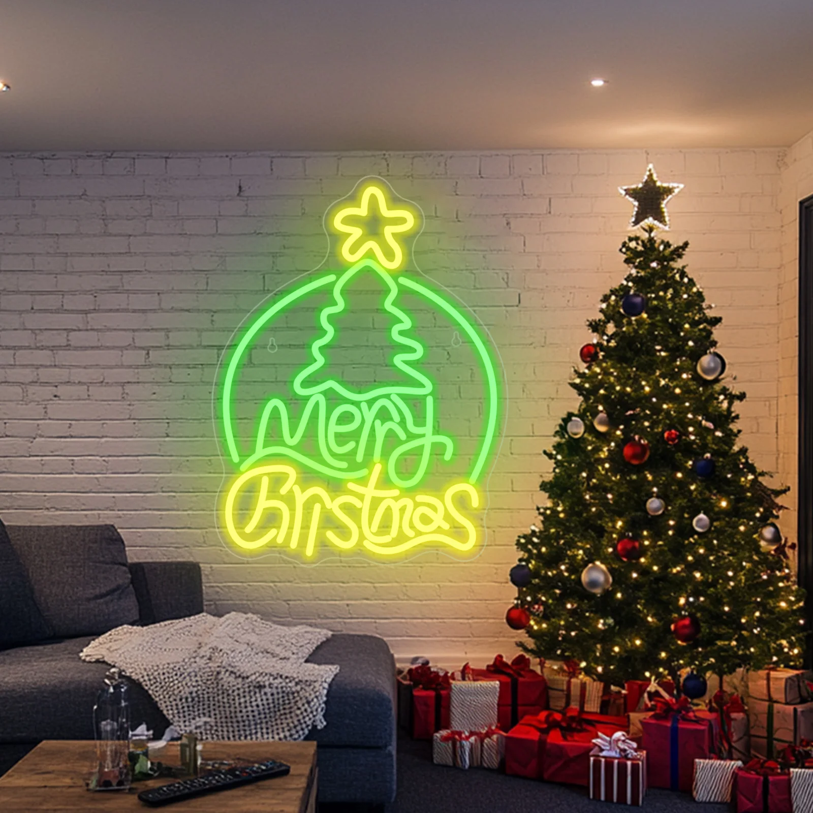 Merry Christmas Neon Sign Christmas Tree Design For Wall Decor Room Decoration For Bedroom Bar Club Xmas Party Dimmable Lamp