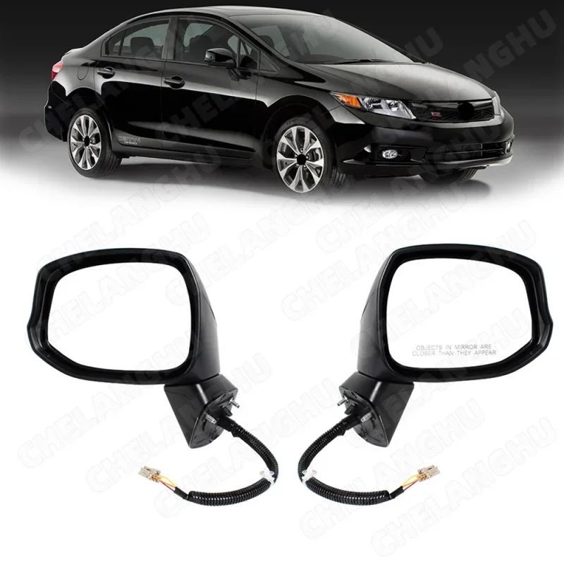 

1Pair For Honda Civic 2012 2013 US Version Car-styling Rear Mirror 3-Pin Power Adjust Satin Black Mirror Assembly