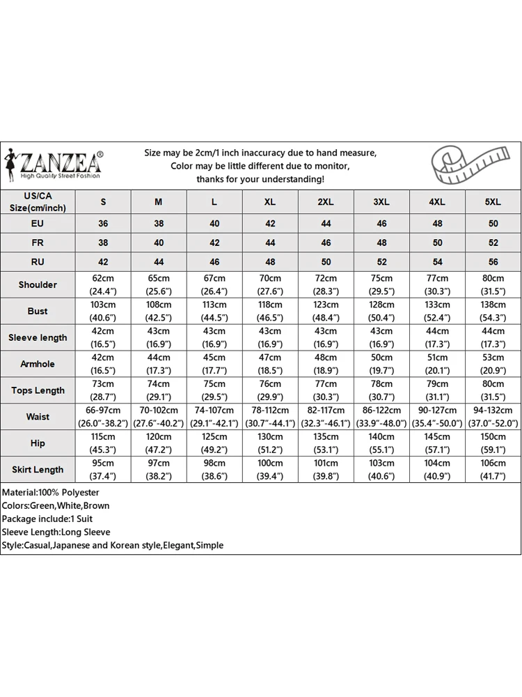ZANZEA 2025 الخريف فستان طويل مجموعات النساء شرابة بلوزة التنانير موضة كم طويل الدعاوى عادية فضفاض مطبوعة مطابقة مجموعات