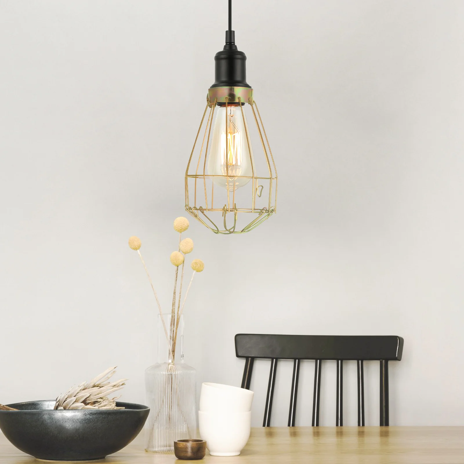 

6Pcs Vintage Birdcage Lantern Copper Finish Lamp Shade Protective Metal Cover for Home Restaurant Cafe Office Decor