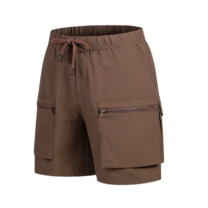 

2025 новые модные мужские популярные летние мужские нейлоновые брюки из ледяного шелка с пятью точками в гонконгском стиле с несколькими карманами g55