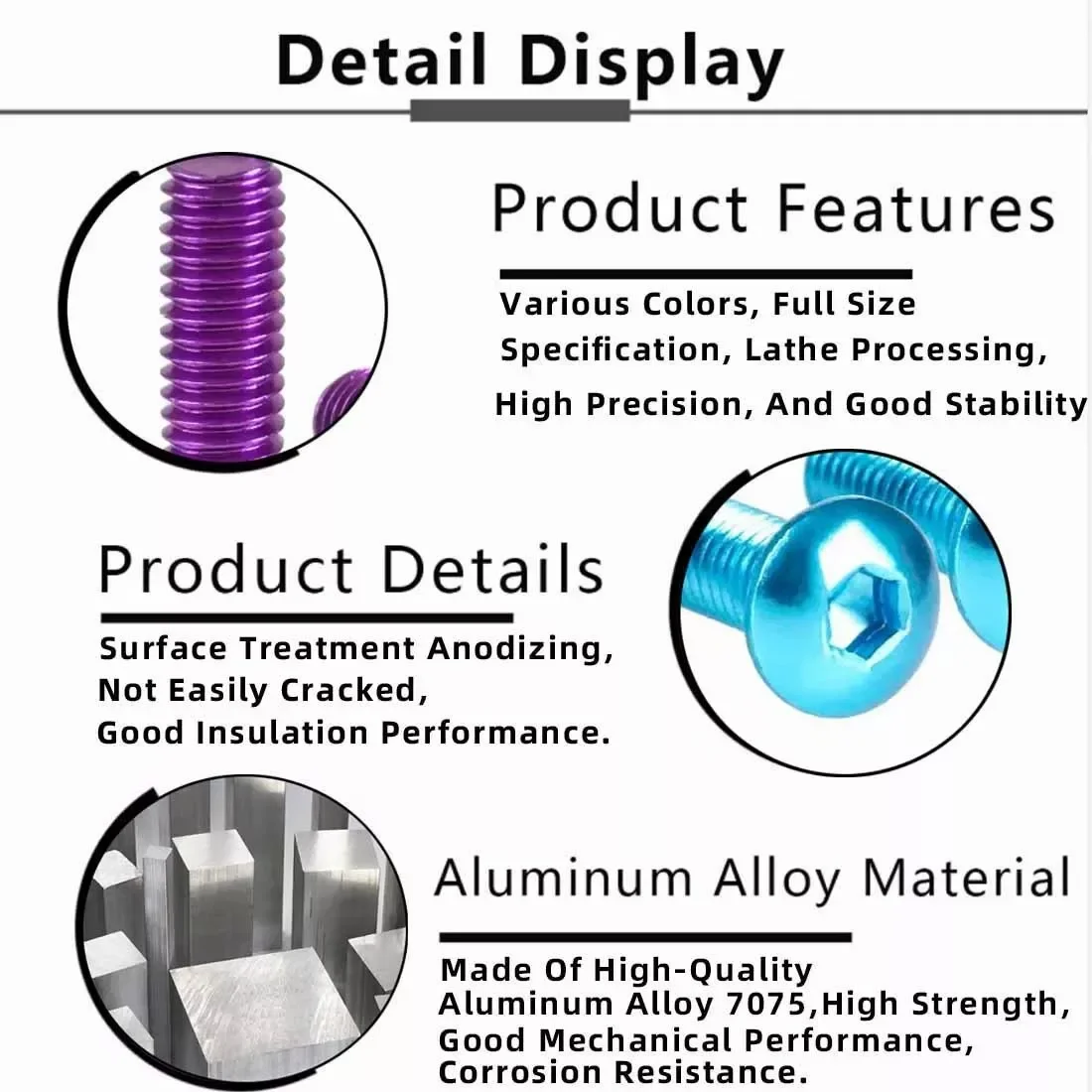 ボタンヘッドネジ、陽極酸化アルミニウム合金、アレン六角ソケットボルト、ロイヤルブルー、l = 6mm〜40mm、m3、m3.5、m4、m5、m6,5個、10個