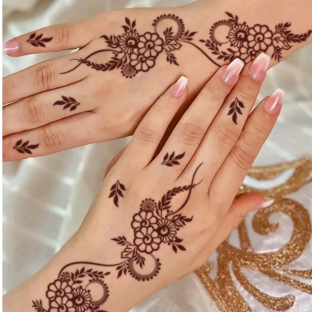 

Maroon Color Henna Tattoo Stickers Flower Mehndi Designs Instant Decals Ethnic Style Waterproof Body Art Sticker Wedding Party