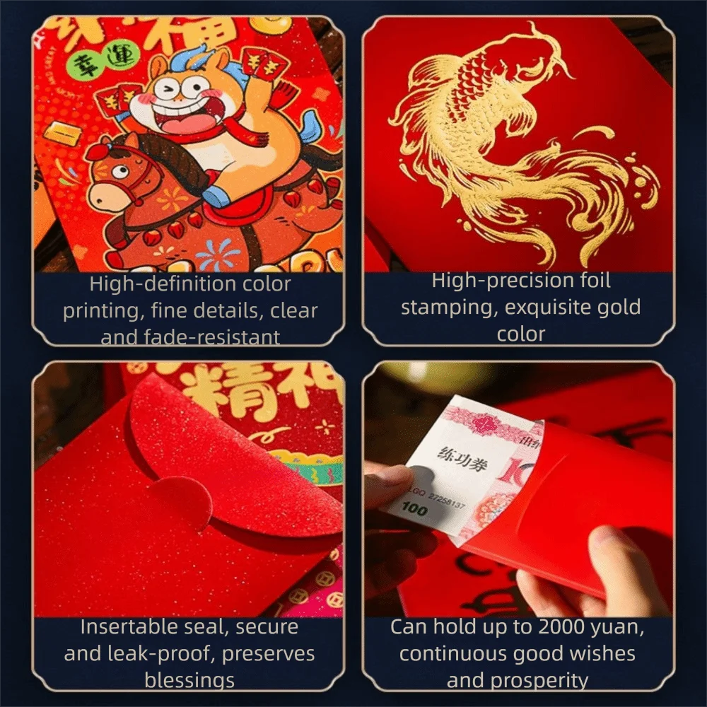 6 шт./12 шт. 2026 конверты с изображением зодиака, красные конверты красного цвета, креативные счастливые мешочки для денег, конверты с героями мультфильмов по знаку зодиака, весенний фестиваль