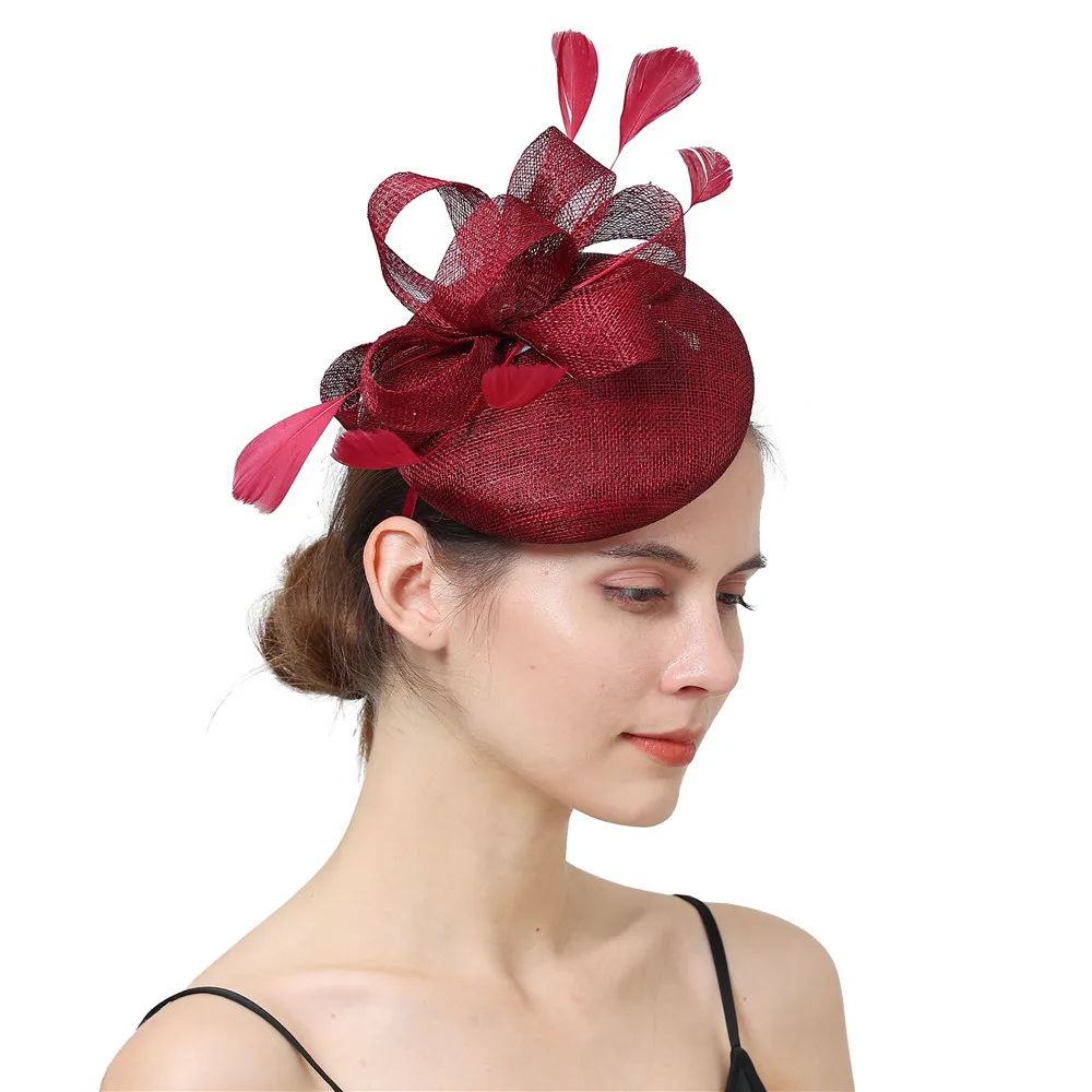 4-layer sinamay fascinators víno ženy svatební církev fascinator klobouky chapeau elegantní  dámy večírek čaj přihnat se headwear s klipů